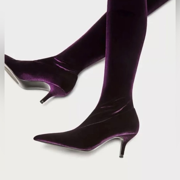 ZARA VELVET THIGH HIGH BOOTS SIZE 38 - Picture 3 of 4